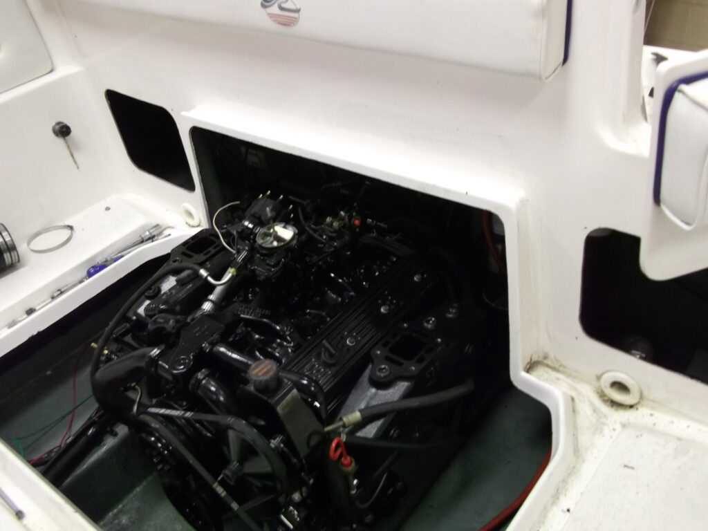 engine installation image showing a newly installed boat engine